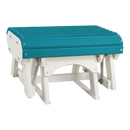 The Kanyon Living Poly Lumber Gliding Ottoman in Aruba Blue & White features a slatted seat and visible hinges, designed by Kanyon Living for comfortable outdoor relaxation.
