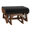 The Kanyon Living Poly Lumber Gliding Ottoman in Black and Deluxe Antique Mahogany features a durable, stylish design with a slatted seat and sturdy construction, shown compact on a white background.