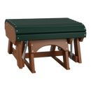 The Kanyon Living Poly Lumber Gliding Ottoman in dark green and cedar wood features a rustic slatted top and foldable legs, shown at an angle against a white background.