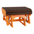 The Kanyon Living Poly Lumber Gliding Ottoman in Dark Wood and Orange features a modern rectangular design with a dark brown slatted seat, bright orange frame, durable metal hardware, and Amish craftsmanship—perfect for stylish outdoor living.