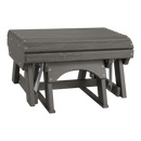 The Kanyon Living Poly Lumber Gliding Ottoman Deluxe Driftwood Grey features a rectangular slatted top, sturdy angled legs, and metal hardware for rustic style—ideal for any outdoor patio set.