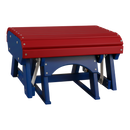 A compact, foldable bench with a red slatted seat and blue frame, shown against a plain white background. The bench has a sturdy, mechanical design with visible hinges and support bars.