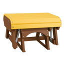 The Kanyon Living Poly Lumber Gliding Ottoman in yellow and cedar wood features a foldable design with metal hinges, blending durability and unique style—perfect as distinctive outdoor patio furniture.