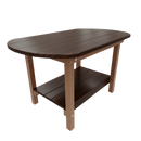 The Kanyon Living Poly Lumber Oval Coffee Table features a Brazilian walnut top, weathered wood legs, and a lower storage shelf, shown against a plain white background.