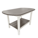 The Kanyon Living Poly Lumber Oval Coffee Table Deluxe in Driftwood Grey & White features a gray top, white legs, and matching gray lower shelf, shown on a white background.