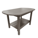 The Kanyon Living Poly Lumber Oval Coffee Table Deluxe in Driftwood Grey features a smooth finish, sturdy legs, and a lower shelf. Its oval shape and functional design make it perfect for any space.