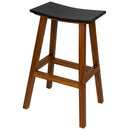 The Kanyon Living Poly Lumber Saddle Stool Bar Height in Black and Deluxe Antique Mahogany features a weather-resistant dark brown frame, curved black seat, and sturdy four-leg design—ideal patio or deck furniture.