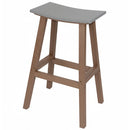 The Kanyon Living Poly Lumber Saddle Stool Bar Height in Light Grey and Weathered Wood is a weather-resistant outdoor stool with four legs, supportive crossbars, and a curved rectangular seat—ideal for modern patios or decks.