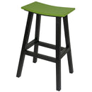 The Kanyon Living Poly Lumber Saddle Stool Bar Height in lime green and black features four legs, dual side support bars, and a curved seat—making it a durable, weather-resistant option for your patio or bar.