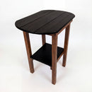 The Kanyon Living Poly Lumber Tall Oval Side Table in Black and Deluxe Antique Mahogany features a dark top, lighter brown legs, and a lower black shelf, and stands out against a plain white background.