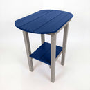 The Kanyon Living Poly Lumber Tall Oval Side Table in Blue and Light Grey features a blue top and shelf with light grey legs, inspired by Amish-crafted outdoor furniture—ideal for your patio or garden.