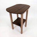 The Kanyon Living Poly Lumber Tall Oval Side Table Deluxe in Brazilian Walnut and Weathered Wood features a slatted oval top, light-toned legs, and a matching lower shelf, shown against a white background.