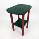 The Kanyon Living Poly Lumber Tall Oval Side Table features a dark green top and shelf with cherry wood legs, shown on a plain white background.