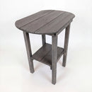 The Kanyon Living Poly Lumber Tall Oval Side Table Deluxe in Driftwood Grey features a weathered finish, oval top with rounded corners, and a lower shelf between four legs. It is shown against a plain white background.