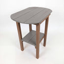The Kanyon Living Poly Lumber Tall Oval Side Table features a light grey top and shelf with weathered wood legs, creating a rustic look. Shown against a plain white background.