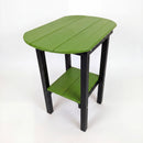 The Kanyon Living Poly Lumber Tall Oval Side Table in lime green and black features a slatted top, black legs, and a matching shelf—perfect for adding vibrant color to any outdoor space.