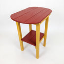 The Kanyon Living Poly Lumber Tall Oval Side Table features a red top and shelf, yellow legs, and Amish-quality craftsmanship—perfect for outdoor use. Shown here set against a white background.