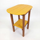 The Kanyon Living Poly Lumber Tall Oval Side Table features a yellow top with four cedar brown legs and a matching lower shelf, all set against a plain white background.