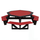 The Kanyon Living Poly Picnic Table Octagonal Red & Black features attached benches in four sections, each facing a side. This durable poly lumber picnic table by Kanyon Living is shown against a white background.