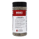 A clear plastic shaker of Killer Hogs TX Brisket Rub, a peppery Texas BBQ seasoning, features serving tips, a description by Malcom Reed, social media icons, and contact info for Killer Hogs in Hernando, MS.