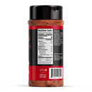 The Kosmos Q Dirty Bird Hot Chicken Rub by Kosmos Q features a black and red label with nutrition facts, ingredients, barcode, and recycling info. The bottle has a black cap and bold white and yellow text—great for spicy chicken or BBQ rub.