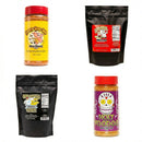 The Meat Church Chicken & Turkey Kit features two BBQ rub layering blends in black resealable bags, Honey Hog BBQ seasoning in a shaker, and Holy Voodoo seasoning in a skull-designed shaker.