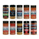 The Ultimate Myron Mixon BBQ Rub 10 Pack features championship seasonings like Savory Q, Hickory Rub, Honey Money Cluck, Rubba Dub Rib, and Raspberry Chipotle—all from the Myron Mixon brand.