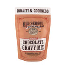 A brown and white resealable pouch labeled Old School Brand Chocolate Gravy Mix adds classic comfort to your next Southern breakfast—look for "Quality & Goodness" at the top.