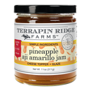 Terrapin Ridge Farms Pineapple Aji Amarillo Jam is a 11 oz (311g) gourmet, gluten-free, oil-free, vegan jam. Its sweet and spicy flavor makes it ideal as a cheese topper or glaze, as highlighted on the label.