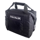 The Polar Bear Coolers 12 Pack Original Nylon Soft Cooler is a black, insulated bag with two handles, zippered top, and front pocket. It features a Polar Bear logo patch and keeps your drinks chilled on the go.