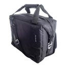 The Polar Bear 12 Pack Original Nylon Soft Cooler by Polar Bear Coolers is a black, rectangular bag with a zippered main compartment, padded handles, adjustable shoulder strap, and metal buckles—perfect as an insulated soft cooler for travel or daily use.