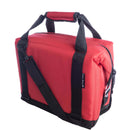 The Polar Bear 12 Pack Original Nylon Soft Cooler by Polar Bear Coolers is a red insulated lunch bag with black straps, a top handle, detachable shoulder strap, zipper closure, and side tag—perfect for keeping your lunches cool.