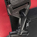 Close-up of a black plastic clip on a strap of the Polar Bear 12 Pack Original Nylon Soft Cooler by Polar Bear Coolers, highlighting the material texture and stitching details on this insulated bag.