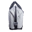 A close-up side view of the Polar Bear Coolers 12 Pack Original Nylon Soft Cooler shows its gray and black design with a zipper, top handle, and side plastic buckle—an insulated, durable fabric cooler ideal for carrying a 12 pack.
