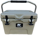 The Polar Bear 20 Hard Cooler by Polar Bear Coolers is a beige hard cooler with black latches, a metal handle with black grip, and the black and white logo—built for reliable ice retention on all your adventures.