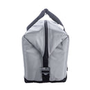 The Polar Bear 24 Pack Original Nylon Soft Side Cooler by Polar Bear Coolers is a gray rectangular bag with a black center zipper and top strap, featuring visible front stitching and reliable ice retention in a minimalistic design.