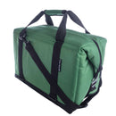 The Polar Bear 24 Pack Original Nylon Soft Side Cooler by Polar Bear Coolers is a green duffel with black handles, an adjustable shoulder strap, zipper closure, and reliable ice retention—ideal for storing your 24-pack.