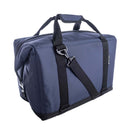 The Polar Bear 24 Pack Original Nylon Soft Side Cooler by Polar Bear Coolers is a navy blue duffel with black straps, padded shoulder strap, and zippered main compartment, offering excellent ice retention. Shown on a white background.