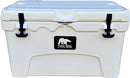 The Polar Bear Coolers 45 Hard Cooler features black latches, a bold polar bear logo, and is built for extended ice retention—perfect for rugged outdoor adventures.