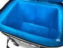 The Polar Bear Topper 20 Cooler Bag by Polar Bear Coolers features a bright blue, insulated interior, black zipper, and hinged lid, offering a clean, spacious waterproof design for maximum ice retention.