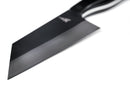 A close-up of the Folded Steel Primrose Cleaver, featuring a pointed 1095 high-carbon steel blade, photographed at an angle against a white background.