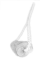 A black and white line drawing of a twisted rope forming a loop, with interlocking spiral patterns, reminiscent of the Brushtech Quad Spring Safety Double-Helix Bristle-Free Spiral BBQ Brush on a plain white background.