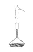 A black and white line drawing of the Brushtech Quad Spring Safety Double-Helix Bristle-Free Spiral BBQ Brush, featuring a long textured handle and a flat, coiled wire base, shown against a plain white background.