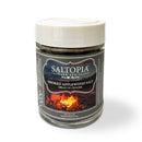 The SALTOPIA Infused Sea Salts Ultimate Pitmaster's BBQ Seasonings Kit includes a 4oz Smoked Applewood Salt jar with a black lid and campfire image—perfect for grilling, smoking, and enhancing any BBQ seasonings collection.