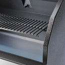 Close-up view of a clean, empty Smokin Brothers "24" Premier Plus Pellet Grill with black metal parallel bars, showing part of the interior and side structure.
