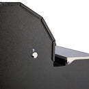 Close-up of the black, textured metal side panel on the Smokin Brothers "24" Premier Plus Pellet Grill, showing its angular top edge, round knob, and small metallic bracket secured with screws.