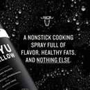 A close-up shows the South Chicago Packing Wagyu Beef Tallow Cooking Spray can on a black, water-dropped background. Bold text reads: "Nonstick spray made with Wagyu beef tallow—rich flavor, healthy fats, nothing else.