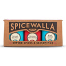 The Spicewalla Kitchen Essentials 3-Pack by Spicewalla includes Sicilian Sea Salt, Crushed Red Pepper, and Black Pepper tins in a “Superb Spices & Seasonings” box—an essential addition to any kitchen.