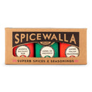 The Spicewalla Mediterranean Collection 3 Pack features three tins—Modena Balsamic Rub, Herbs de Provence, and Amore Italian Seasoning—in a brown box with colorful labels and a bold Spicewalla logo. Perfect for Mediterranean cooking.