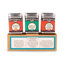 The Spicewalla Mediterranean Collection 3 Pack includes Modena Balsamic Rub, Herbs de Provence, and Amore Italian Seasoning—versatile Spicewalla brand spices for Italian and French dishes, attractively boxed with descriptions.
